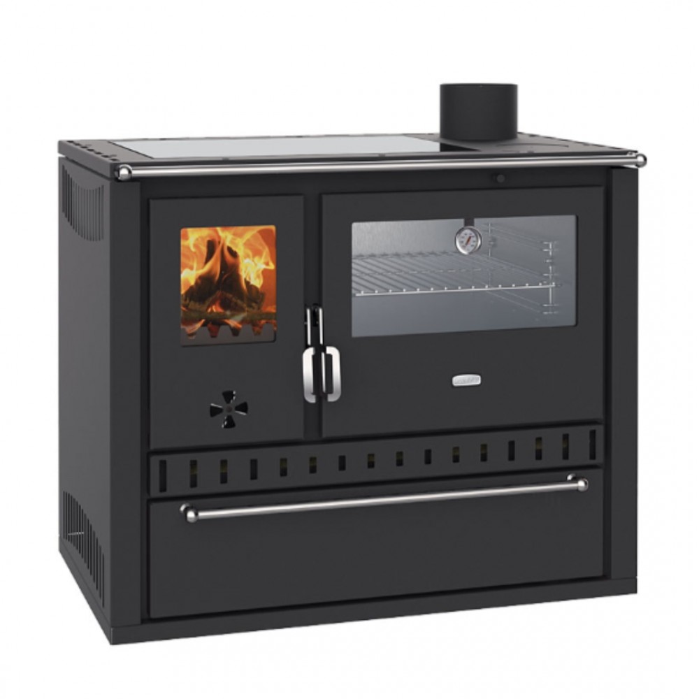 Wood cooker stove with back boiler Prity GT W10, with stainless steel oven, glass ceramic hob and drawer 9.6kW | Wood Burning Stoves With Oven | Wood Burning Stoves |