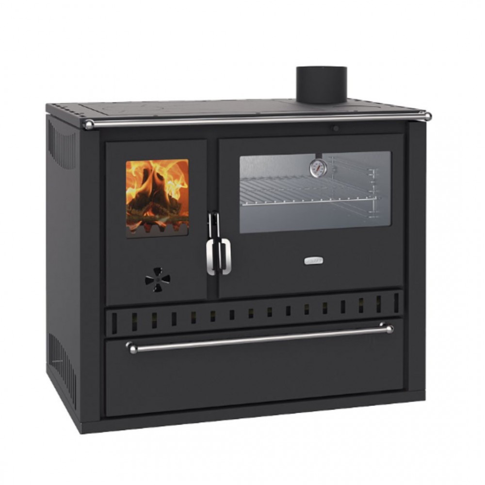 Wood cooker stove with back boiler Prity GT W10, with stainless steel oven, steel hob and drawer, 9.6kW | Wood Burning Stoves With Oven | Wood Burning Stoves |