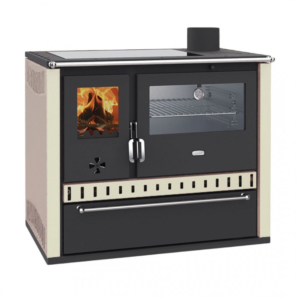 Wood cooker stove with back boiler Prity GT W10 Ivory, with stainless steel oven, glass ceramic hop and drawer, 9.6kW | Wood Burning Stoves With Oven | Wood Burning Stoves |