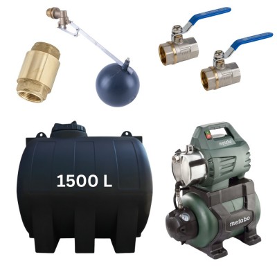 Kit „Drinking water 1500L“ with water tank Mavil (black, horizontal) and hydrophore pump Metabo - Drinking water storage tanks / Potable water tanks