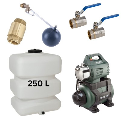 Kit „Drinking water 250L“ with water tank Mavil (white, rectangular) and hydrophore pump Metabo - Drinking water storage tanks / Potable water tanks