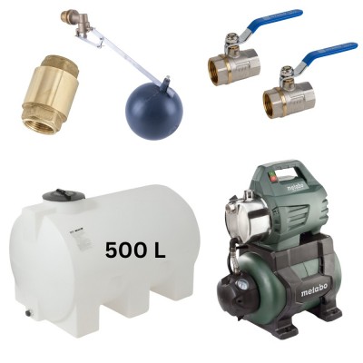 Kit „Drinking water 500L“ with water tank Mavil (white, horizontal) and hydrophore pump Metabo - Drinking water storage tanks / Potable water tanks