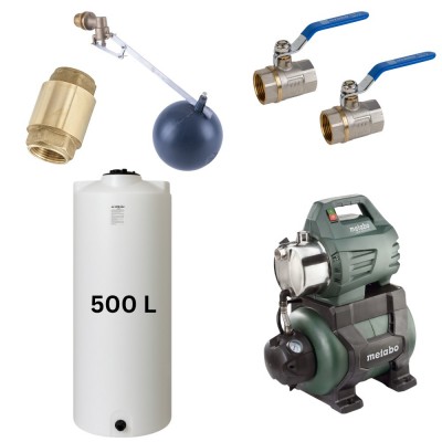 Kit „Drinking water 500L“ with water tank Mavil (white, cylindrical) and hydrophore pump Metabo - Drinking water storage tanks / Potable water tanks