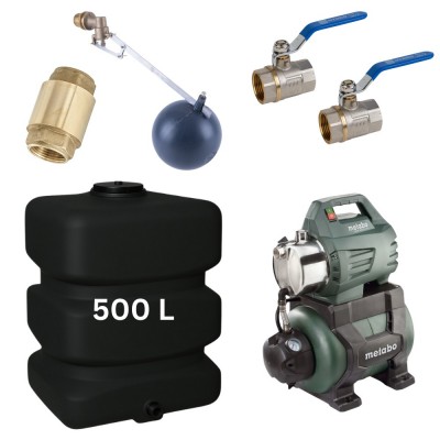 Kit „Drinking water 500L“ with water tank Mavil (black, rectangular) and hydrophore pump Metabo - Drinking water storage tanks / Potable water tanks