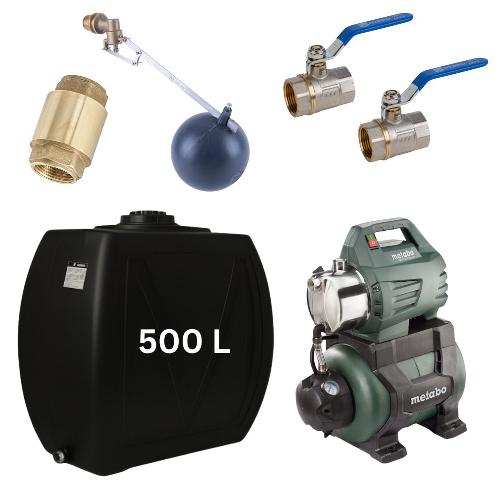 Kit „Drinking water 500L“ with water tank Narrow Mavil (black) and hydrophore pump Metabo | Drinking water storage tanks / Potable water tanks |  |
