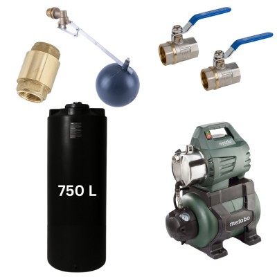 Kit „Drinking water 750L“ with water tank Mavil (black, cylindrical) and hydrophore pump Metabo - Drinking water storage tanks / Potable water tanks