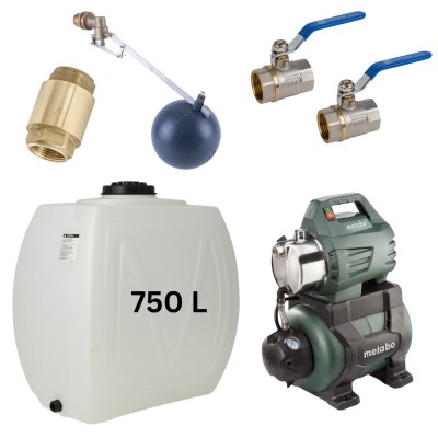 Kit „Drinking water 750L“ with water tank Narrow Mavil (white) and hydrophore pump Metabo - Drinking water storage tanks / Potable water tanks