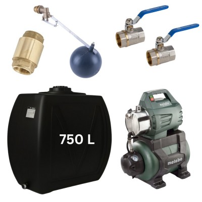 Kit „Drinking water 750L“ with water tank Narrow Mavil (black) and hydrophore pump Metabo - Drinking water storage tanks / Potable water tanks