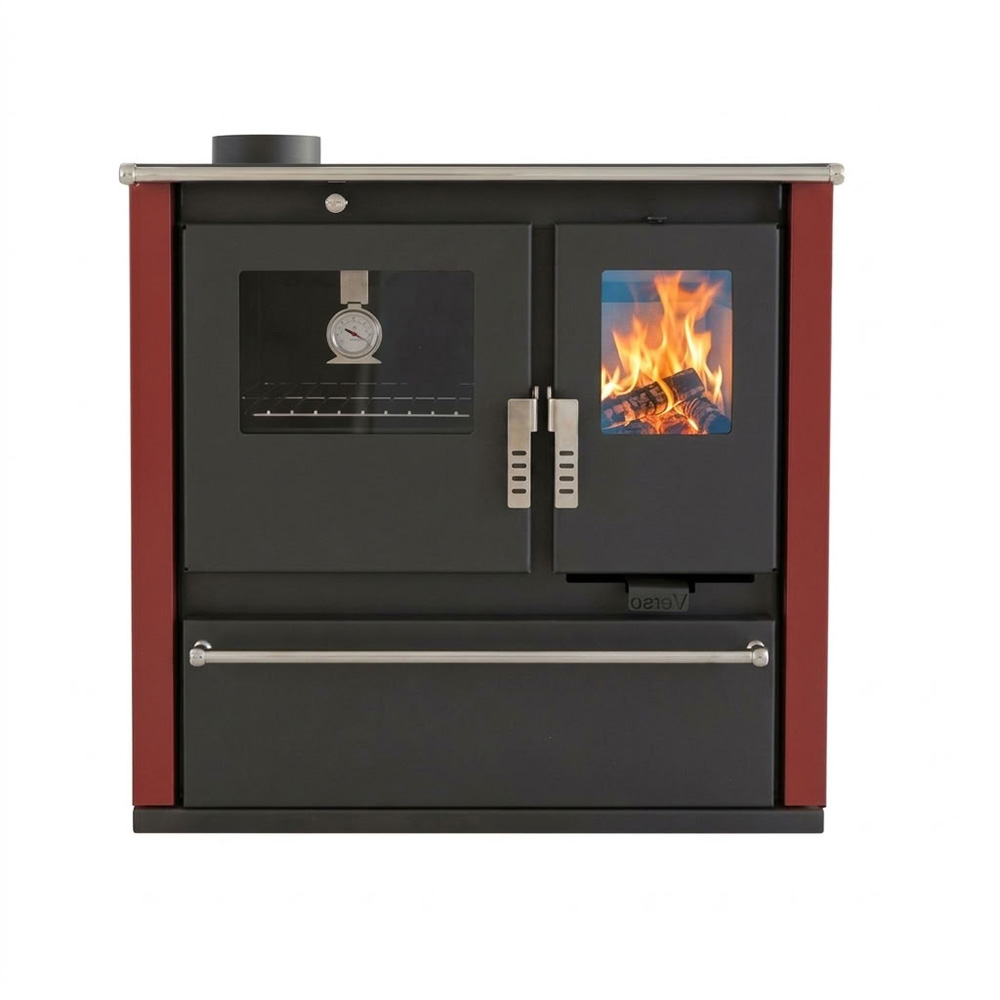 Wood cooker stove Verso CS Plus with stainless steel oven and ceramic top, Red, Left, 7.7kW | Wood Burning Stoves With Oven | Wood Burning Stoves |