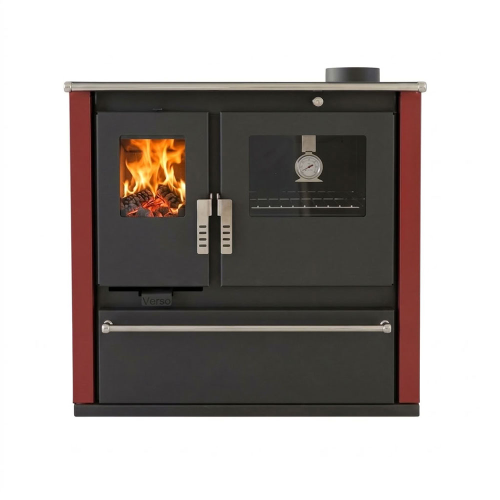 Wood cooker stove Verso CS Plus with stainless steel oven and steel top, Red, Right, 7.7kW | Wood Burning Stoves With Oven | Wood Burning Stoves |