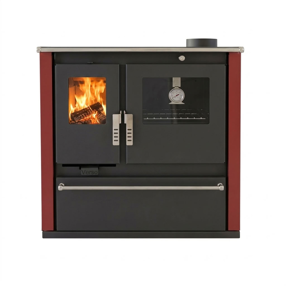 Wood cooker stove Verso CS Plus with stainless steel oven and ceramic top, Red, Right, 7.7kW | Wood Burning Stoves With Oven | Wood Burning Stoves |