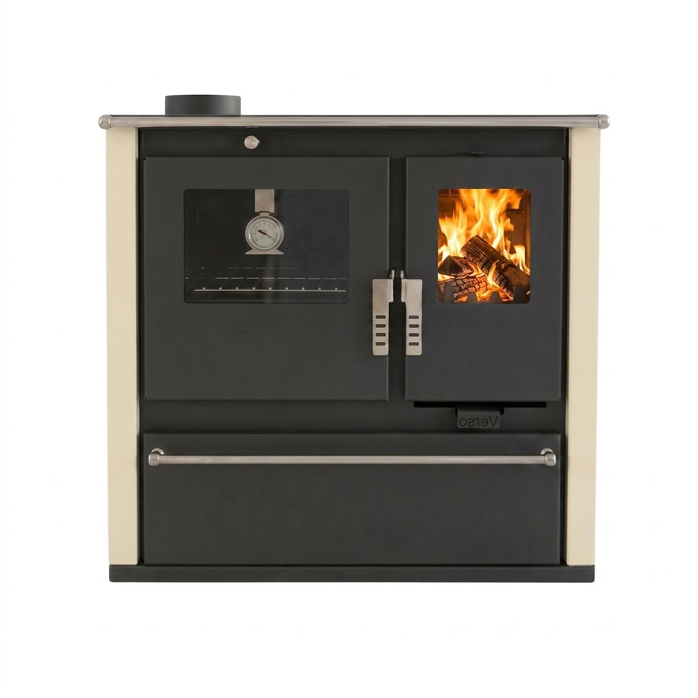 Wood cooker stove Verso CS Plus with stainless steel oven and ceramic top, Ivory, Left, 7.7kW | Wood Burning Stoves With Oven | Wood Burning Stoves |