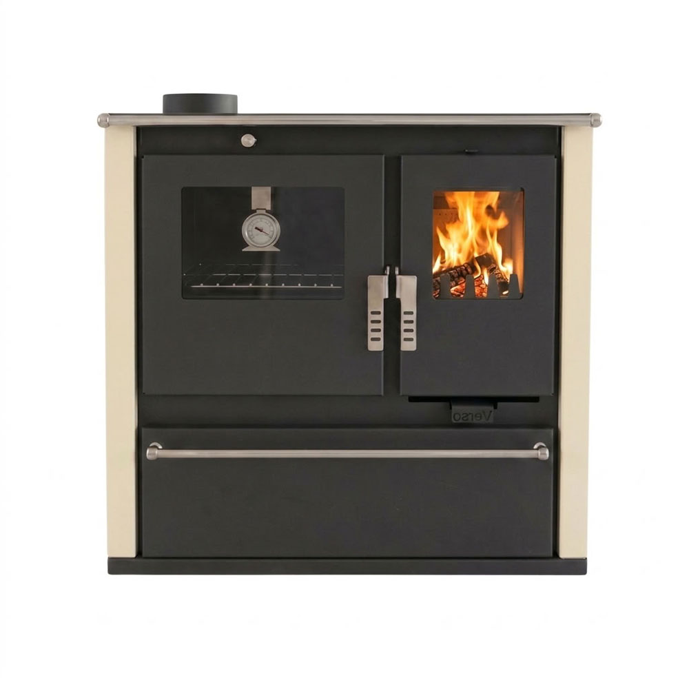 Wood cooker stove Verso CS Plus with stainless steel oven and steel top, Ivory, Left, 7.7kW | Wood Burning Stoves With Oven | Wood Burning Stoves |
