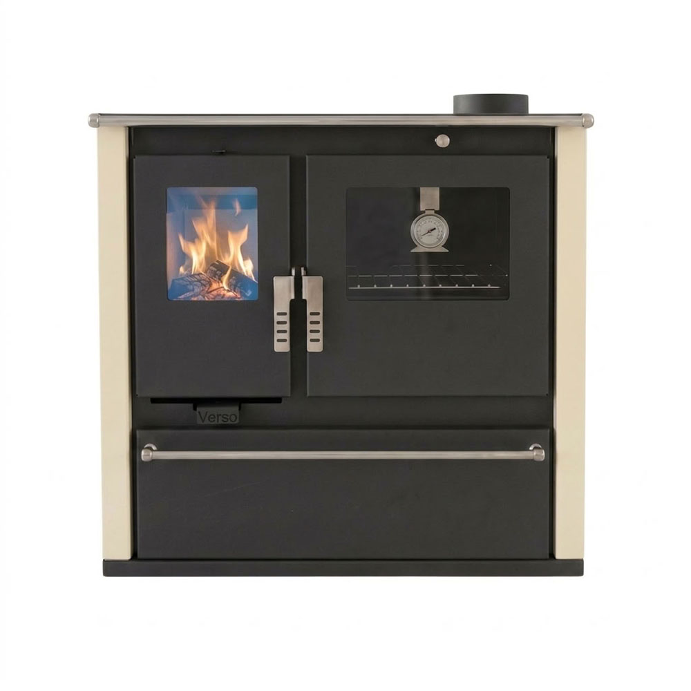 Wood cooker stove Verso CS Plus with stainless steel oven and steel top, Ivory, Right, 7.7kW | Wood Burning Stoves With Oven | Wood Burning Stoves |