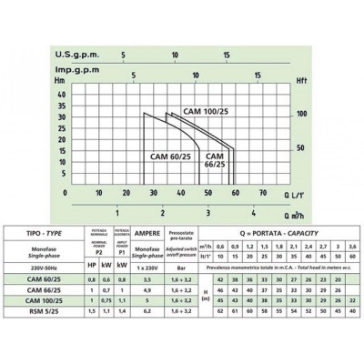 Hydrophore pump Speroni Marina CAM 60/25 25L – power 800 W, head 45 m, flow rate 60 L/min - Product Comparison
