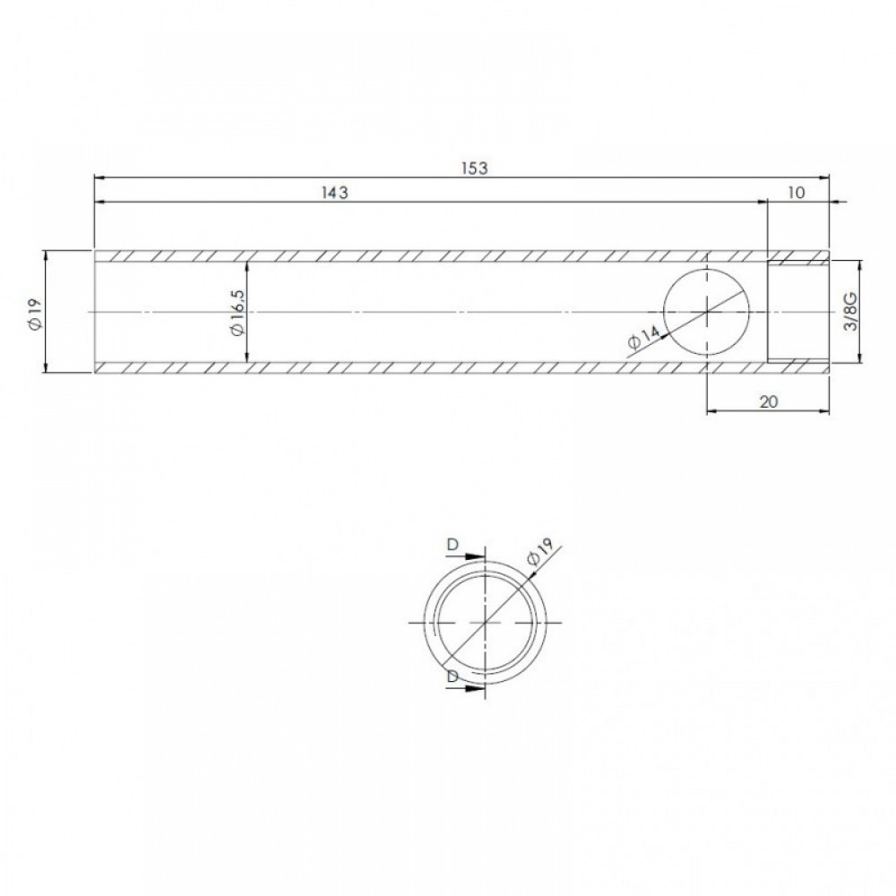 Tube for pellet stove igniter, Diameter19mm, Length 153mm, Thread 3/8" | Igniters / Resistors for Pellet Stoves | Pellet Stove Parts |