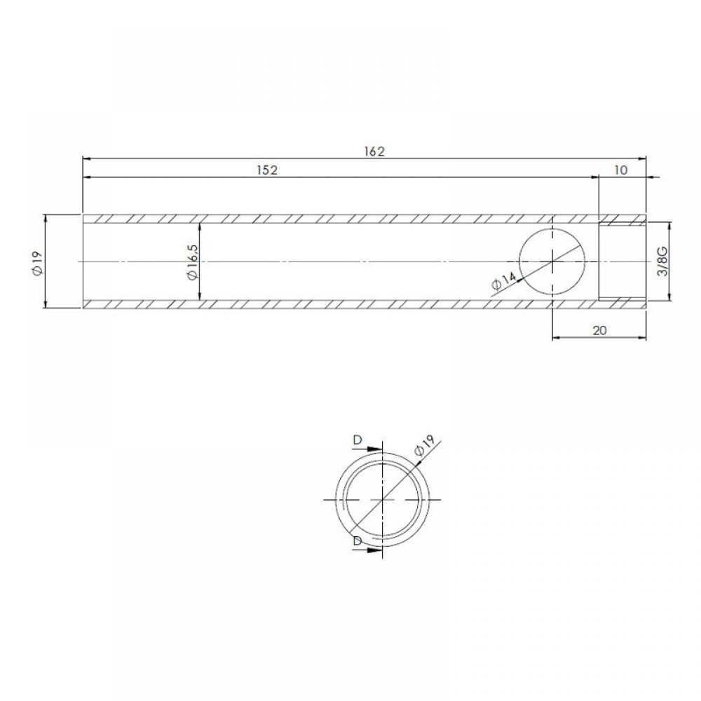 Tube for pellet stove igniter, Diameter 19mm, Length 162mm, Thread 3/8" | Igniters / Resistors for Pellet Stoves | Pellet Stove Parts |