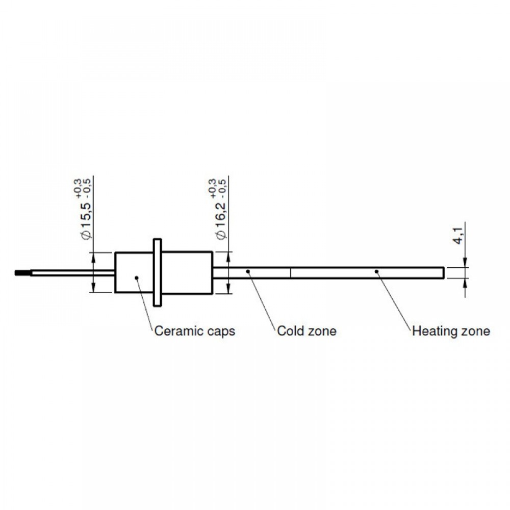 Igniter / Heating element with black quartz crystal for pellet stove Ravelli, Anselmo Cola, Moretti Design, Operа, Karmek One and others, total length 125mm, 330W |  |  |