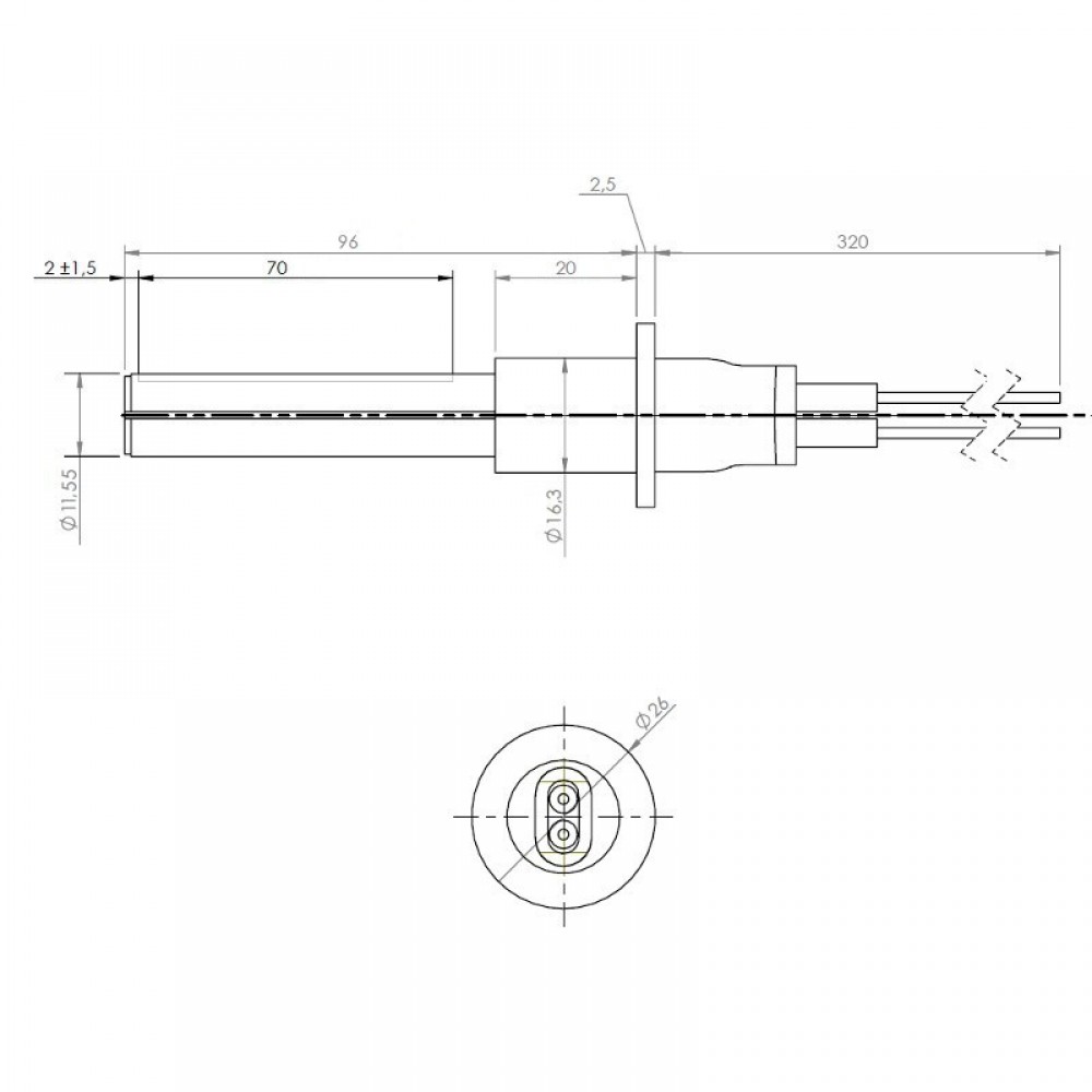 Ceramic Igniter / Heating element for pellet stove MCZ, RED and others, total length 107mm, 315W |  |  |