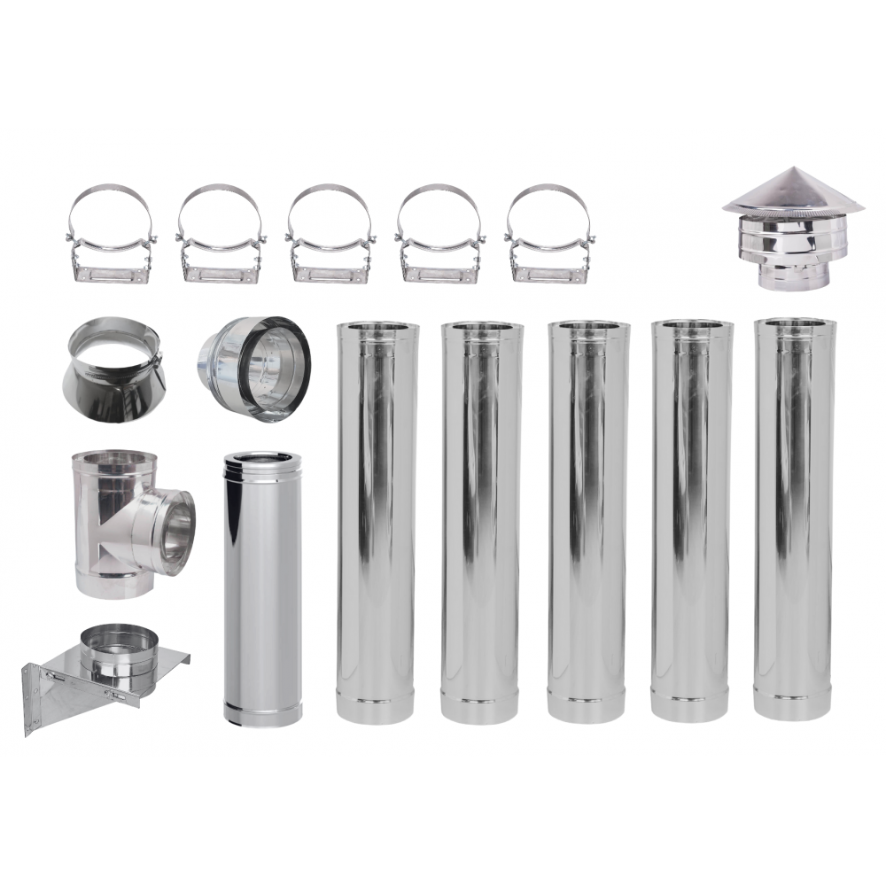 Flue kit for pellet stove, Stainless steel, Insulated, Ф80 (inner diameter), 6.7m