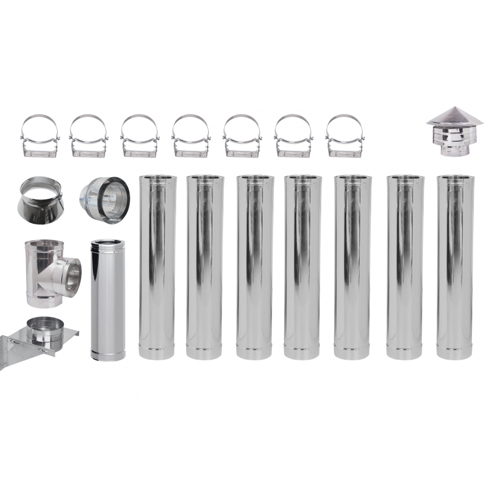 Flue kit for pellet stove, Stainless steel, Insulated, Ф80 (inner diameter), 8.7m | Flue Kits | Chimney |