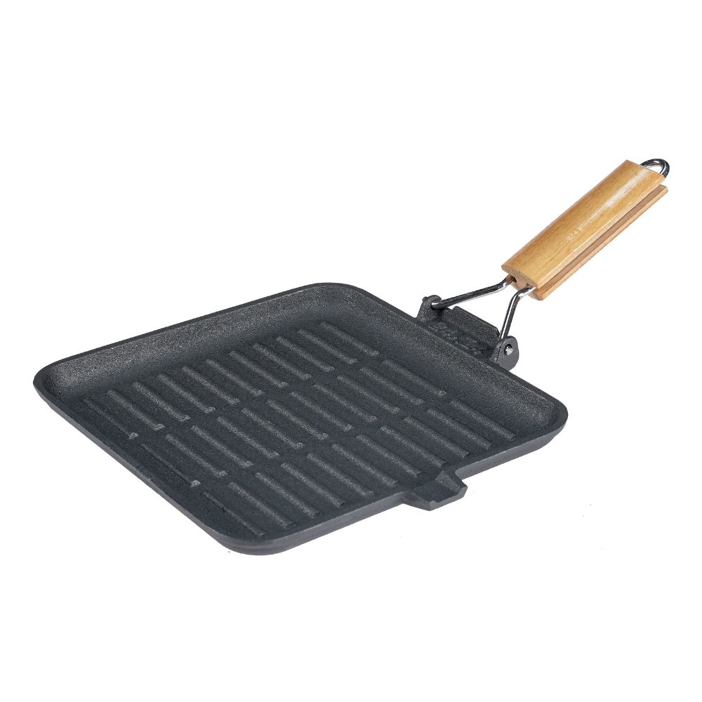 Cast iron grill pan with foldable wooden handle, 28x28 cm | Cast iron plate |  |