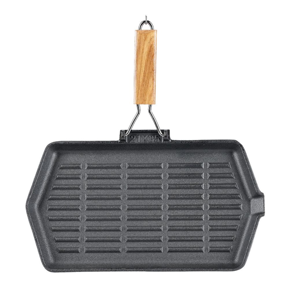 Cast iron grill pan with foldable wooden handle, 35x21 cm | Cast iron plate |  |