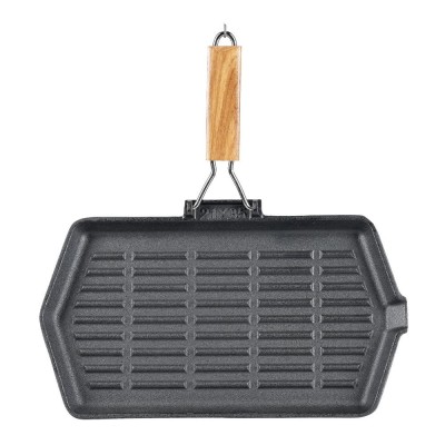 Cast iron grill pan with foldable wooden handle, 35x21 cm - Product Comparison