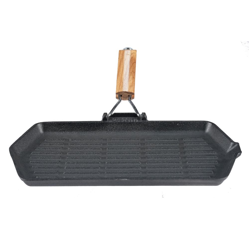 Cast iron grill pan with foldable wooden handle, 35x21 cm | Cast iron plate |  |