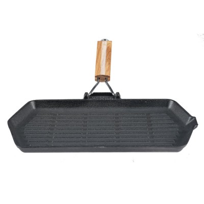 Cast iron grill pan with foldable wooden handle, 35x21 cm - Product Comparison