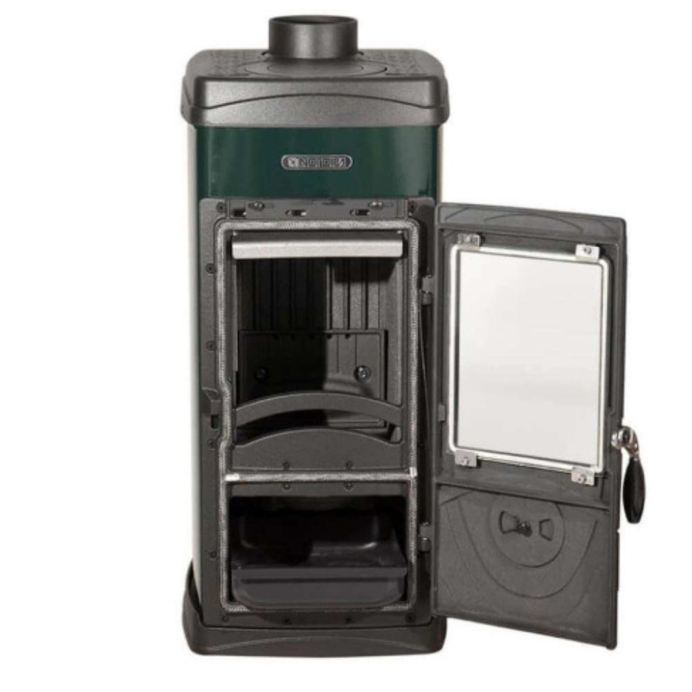 Italian cast iron wood burning stove La Nordica Super Junior green, 5.0kW |  |  |