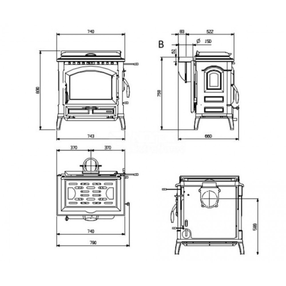 Italian cast iron wood burning stove La Nordica  Isetta con cerchi EVO 4.0 with cooktop, 7.3kW |  |  |