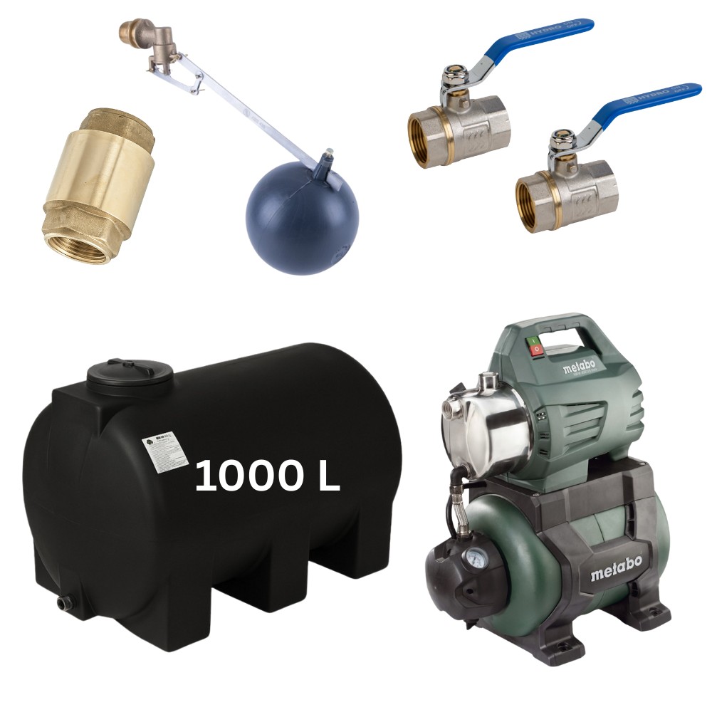 Kit „Drinking water 1500L“ with water tank Mavil (black, horizontal) and hydrophore pump Metabo | Drinking water storage tanks / Potable water tanks |  |