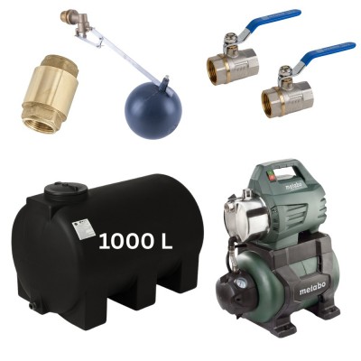 Kit „Drinking water 1500L“ with water tank Mavil (black, horizontal) and hydrophore pump Metabo - Drinking water storage tanks / Potable water tanks