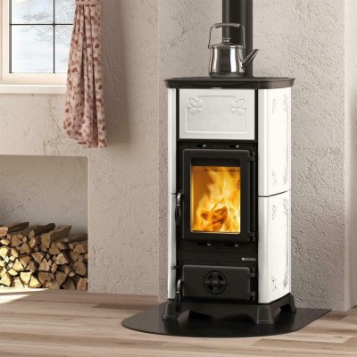 Italian wood burning stove with cooktop La Nordica Emiliana, White, 6.5kW - Italian wood burning stoves and fireplaces