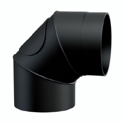 Flue pipe elbow 90° MK NERO with cleaning opening, Steel, Black, Ø130 - Chimney