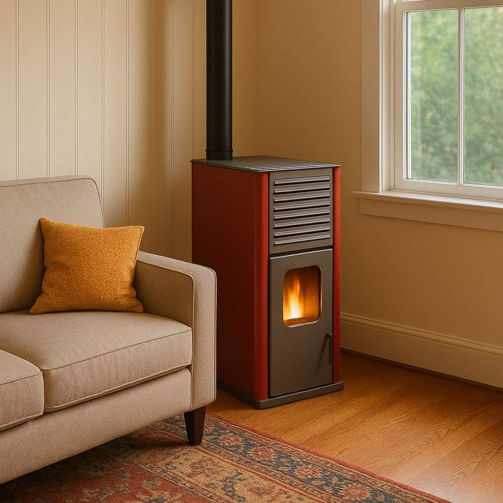 Pellet stove with back boiler Mytherm IOLI TS 45 red, 48.5kW | Pellet Stoves With Back Boiler | Pellet Stoves |
