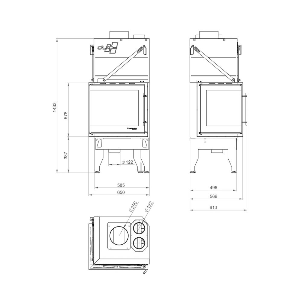 Wood Burning Fireplace UNIFLAM 660 DURO with air ducts and air supply, right side, 10kW | Wood Burning Fireplace Inserts | Wood Burning Fireplaces |