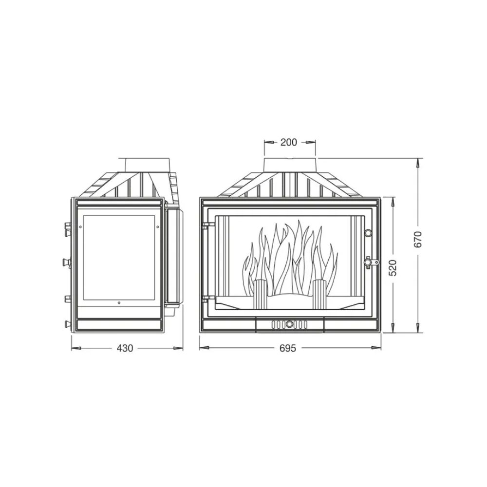 Wood Burning Fireplace UNIFLAM 700 STANDARD with damper, left side, 14kW | Cast Iron Fireplaces | Wood Burning Fireplaces |