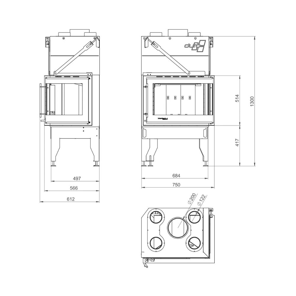 Wood Burning Fireplace UNIFLAM 760 DURO with air ducts and air supply, right side, 10.8kW | Wood Burning Fireplace Inserts | Wood Burning Fireplaces |