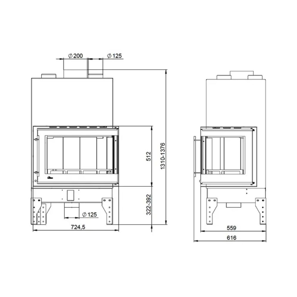 Wood Burning Fireplace UNIFLAM 760 EVO PBS with air ducts and air supply, bent glass, right side, 10kW | Wood Burning Fireplace Inserts | Wood Burning Fireplaces |