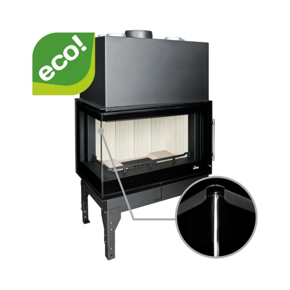 Wood Burning Fireplace UNIFLAM 860 EVO PBS with air ducts and air supply, bent glass, left side, 15kW | Wood Burning Fireplace Inserts | Wood Burning Fireplaces |