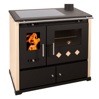 Wood cooker stove Prometey Perfect Practik Lux with ceramic hob, ivory, 9.5kW - Prometey