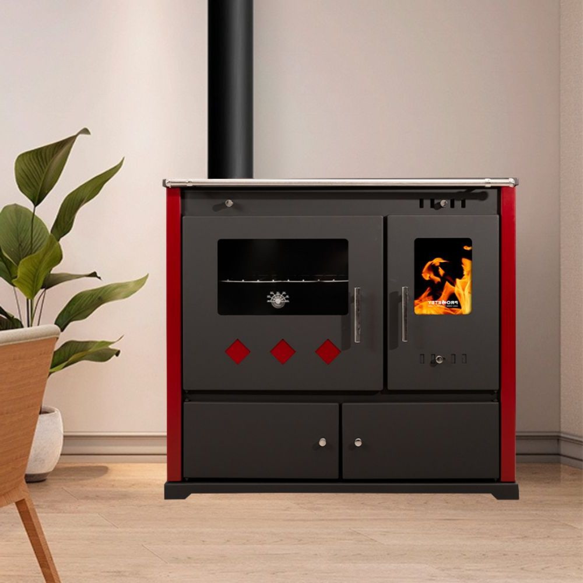 Cuisinière à Bois Prometey Perfect Eco Lux Ivoire - 7,5 kW Plaque en Fonte, Élégance Classique