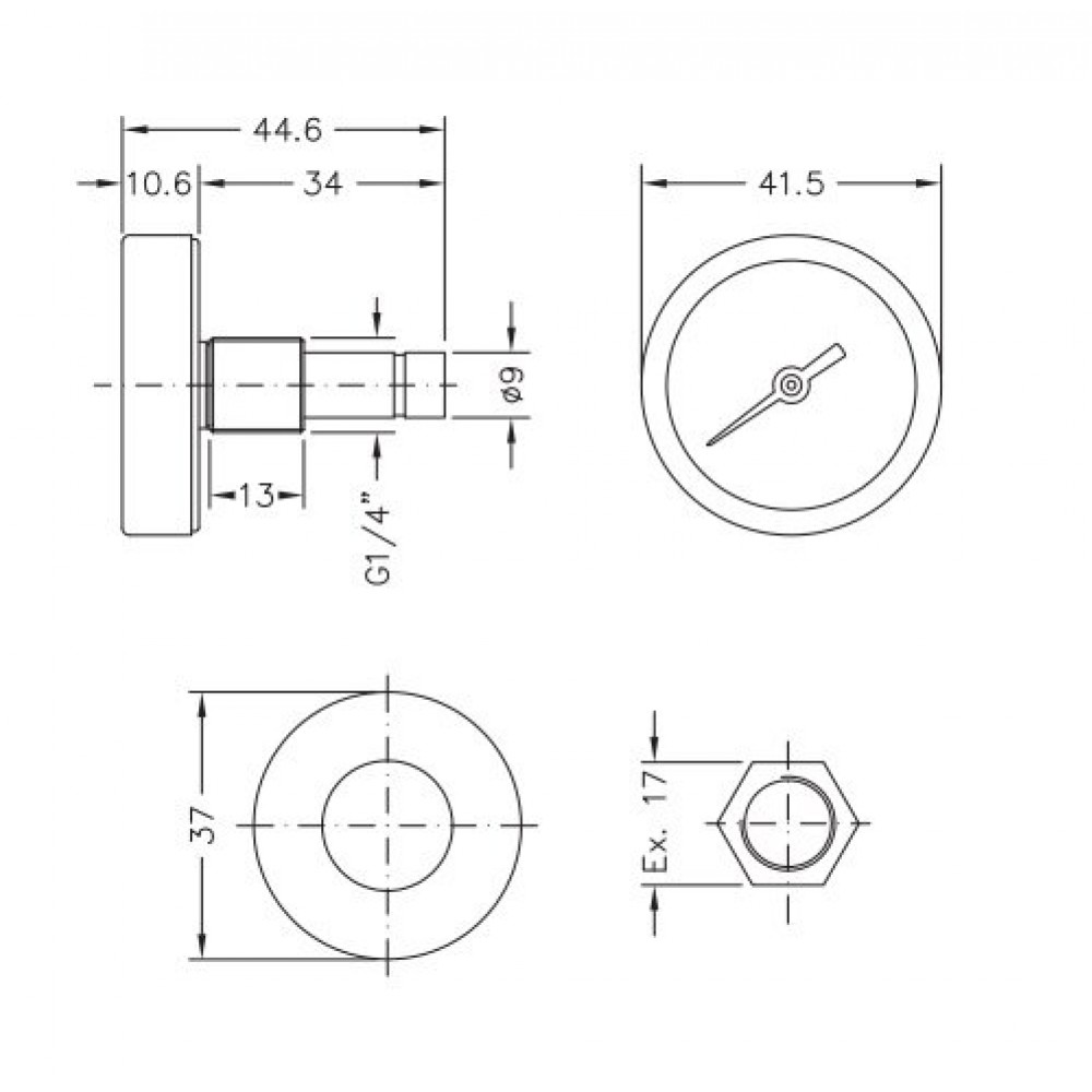 Bimetallic pyrometer Cewal, Rear stem DN40 | Thermometers/Manometers | Control Devices |