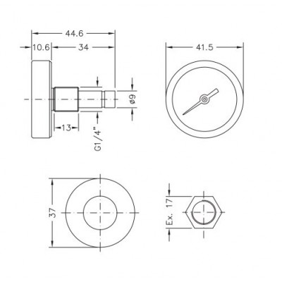 Bimetallic pyrometer Cewal, Rear stem DN40 - Plumbing