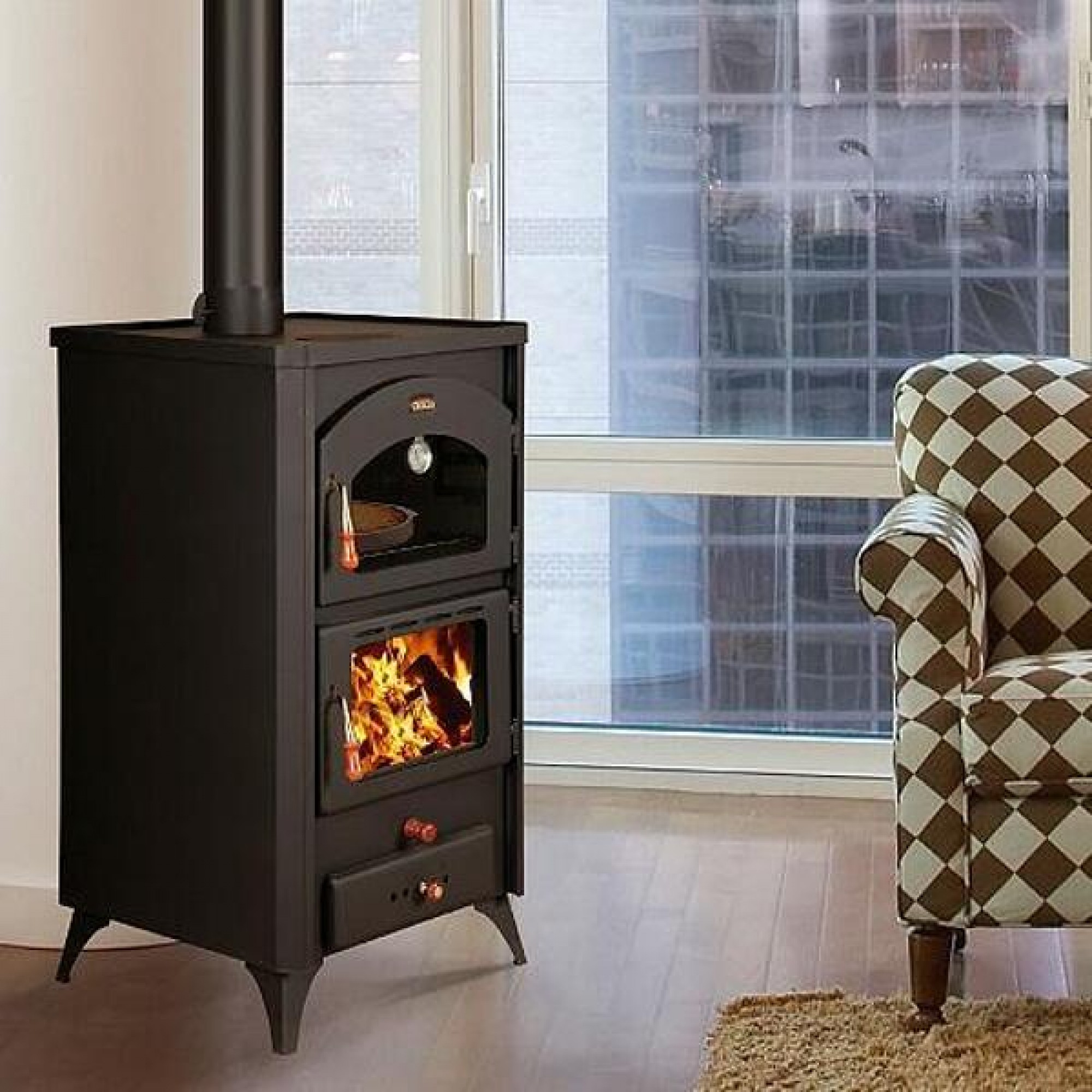 Wood burning stove with oven Prity FGR 14,2kW, Log