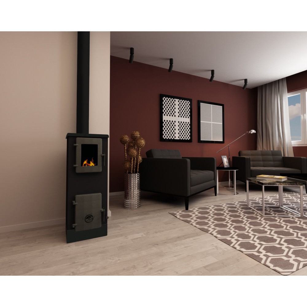 Wood burning stove with cast iron door Alfa Plam Vulkan S Anthracite 4kW, Log | Cast Iron Wood Burning Stoves | Wood Burning Stoves |