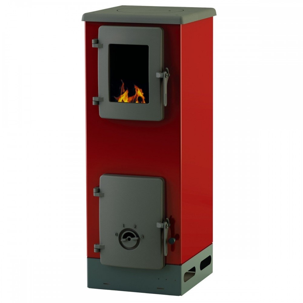 Wood burning stove with cast iron door Alfa Plam Vulkan S 4kW Red, Log | Cast Iron Wood Burning Stoves | Wood Burning Stoves |