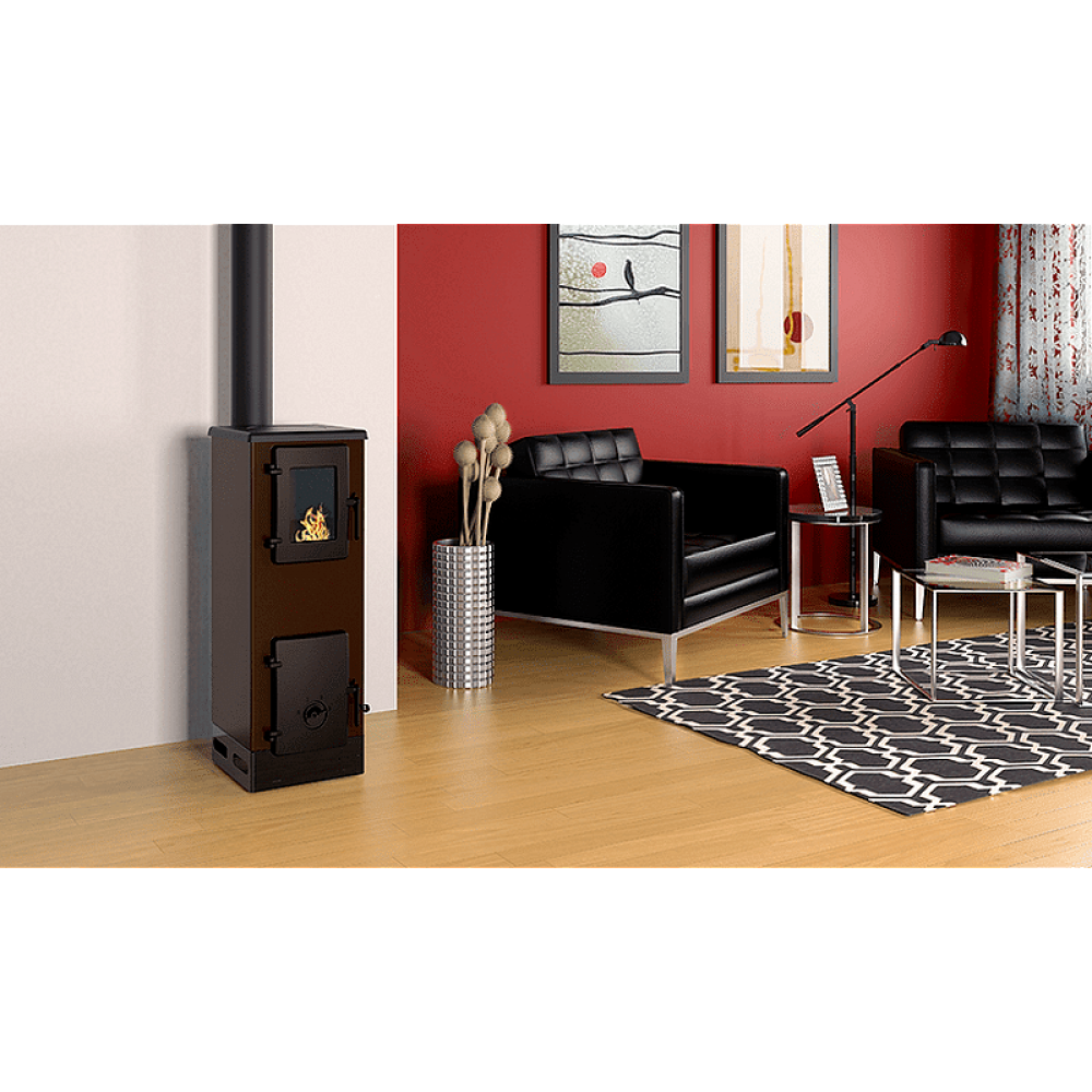 Wood burning stove with cast iron door Alfa Plam Vulkan S  Brown 4kW, Log | Cast Iron Wood Burning Stoves | Wood Burning Stoves |